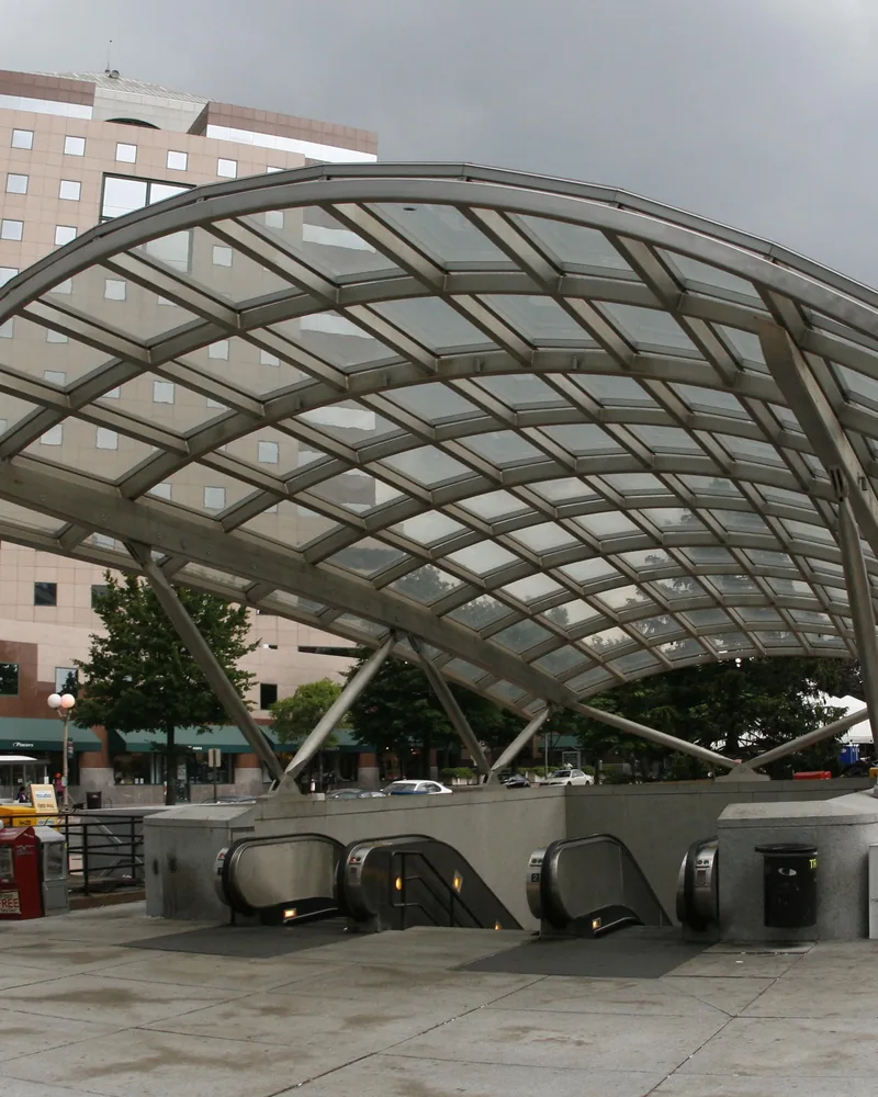 Escalator entrance to Clarendon Metro station on Wilson Boulevard