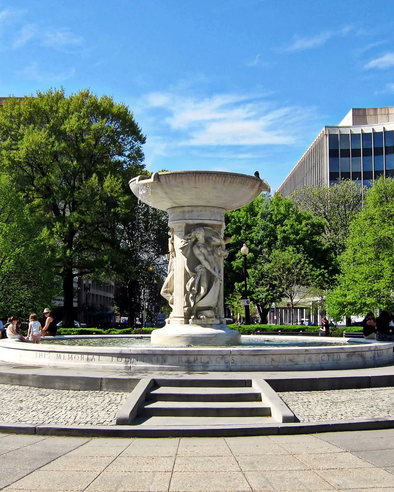 The fountain at the center of Dupont Circle, facing southwest
