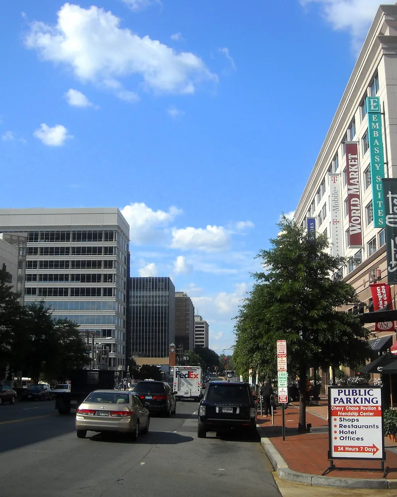 Wisconsin Avenue NW storefronts in Friendship Heights, Washington DC