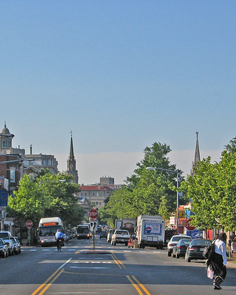 Looking south on Mount Pleasant Street NW, the commercial corridor