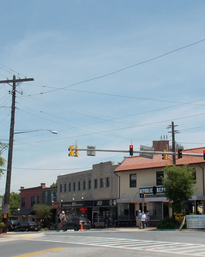 Street-level view of downtown Takoma Park, Maryland